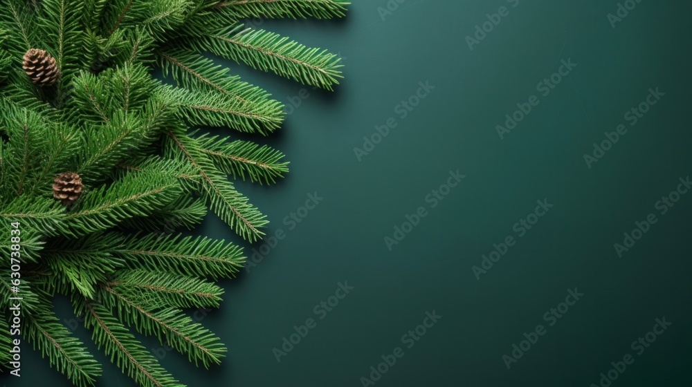 Christmas fir branch on green background