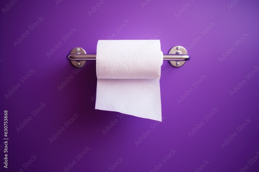 A white roll of soft toilet paper neatly hanging on a modern chrome holder.