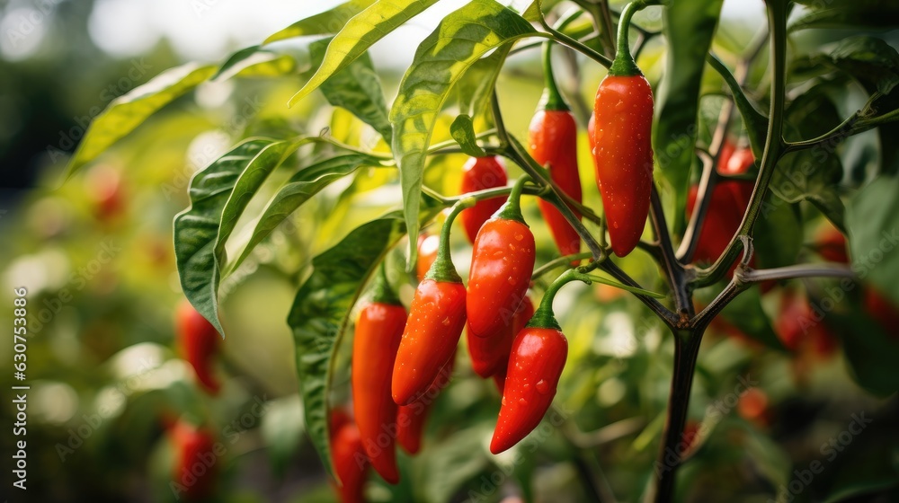 Red chili pepper agriculture harvesting. Generative AI