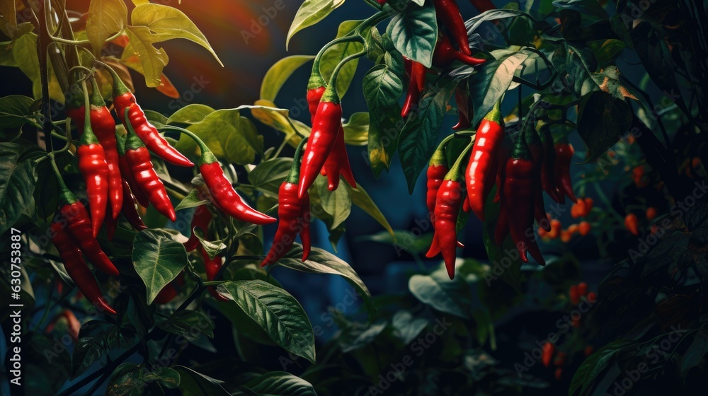 Red chili pepper agriculture harvesting. Generative AI