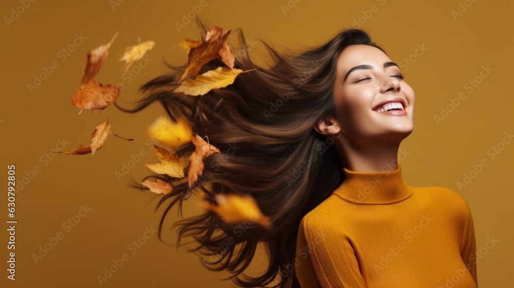 Beautiful girl with autumn leaves