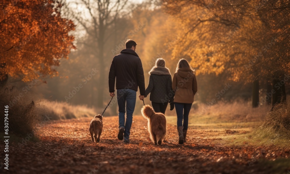 Happy family in part with dog