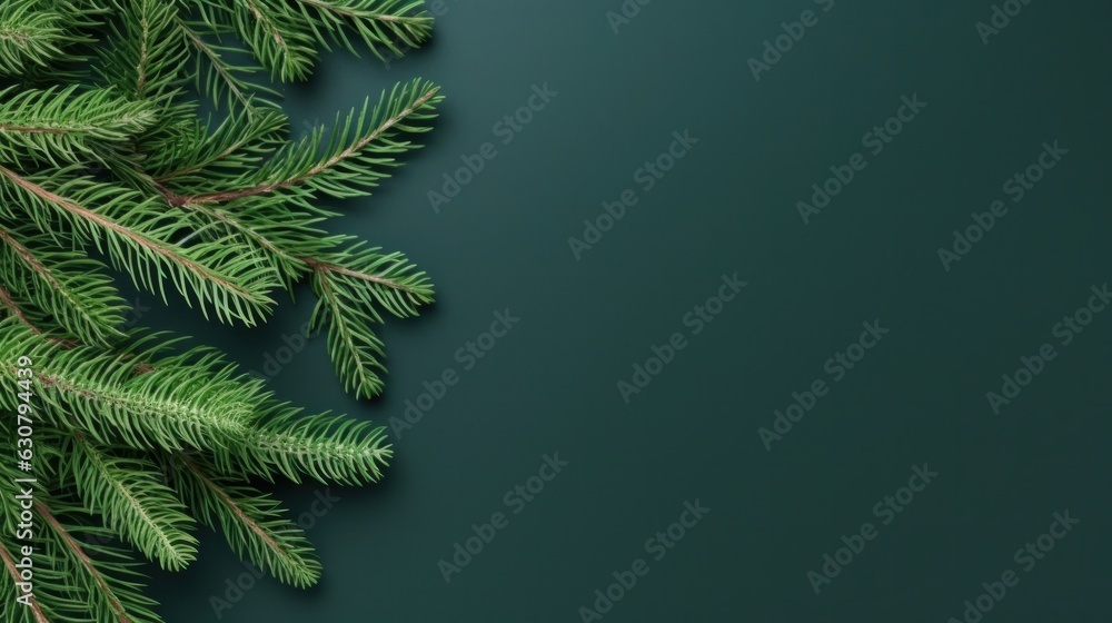 Christmas fir branch on green background