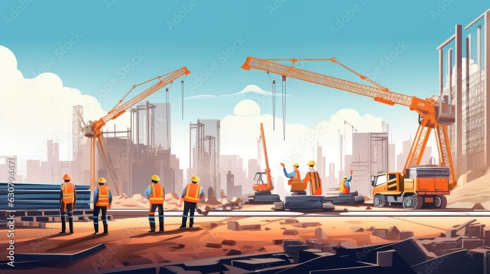 Engineers Constructing Industrial Background