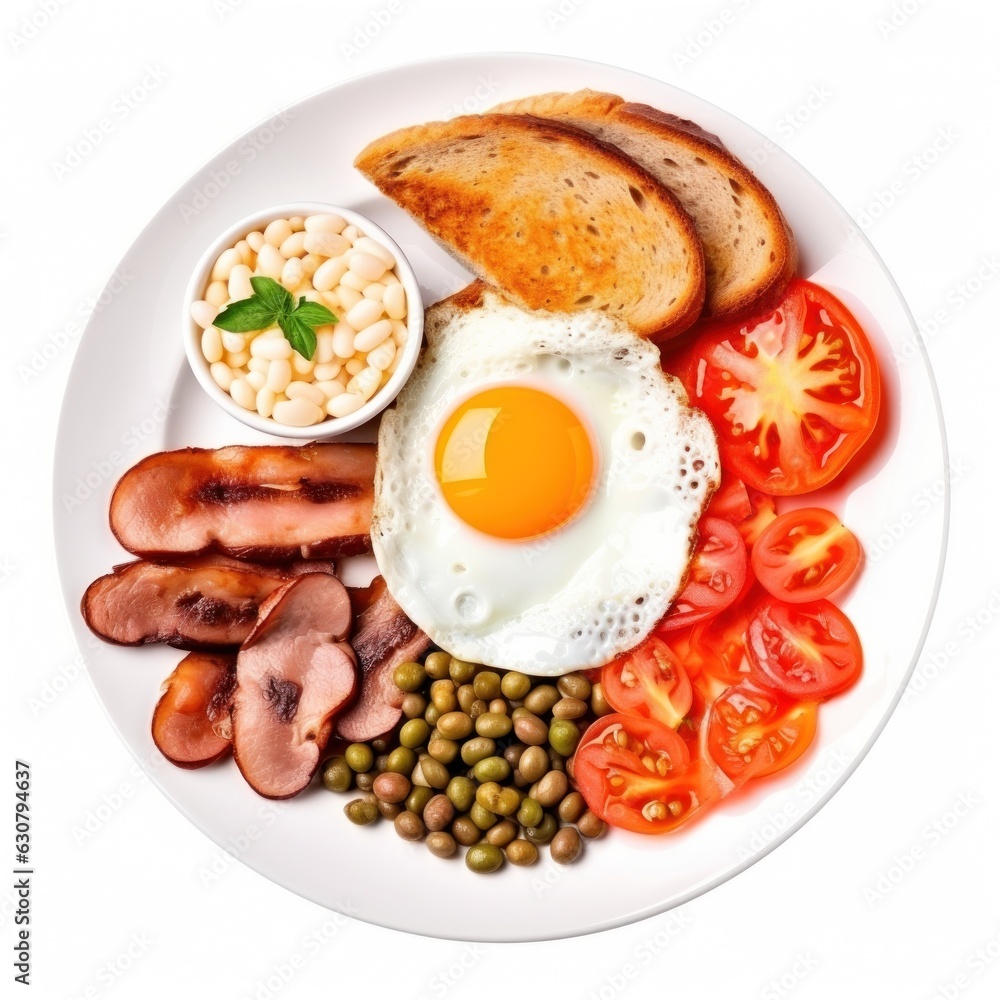 English breakfast with eggs, bacon and beans