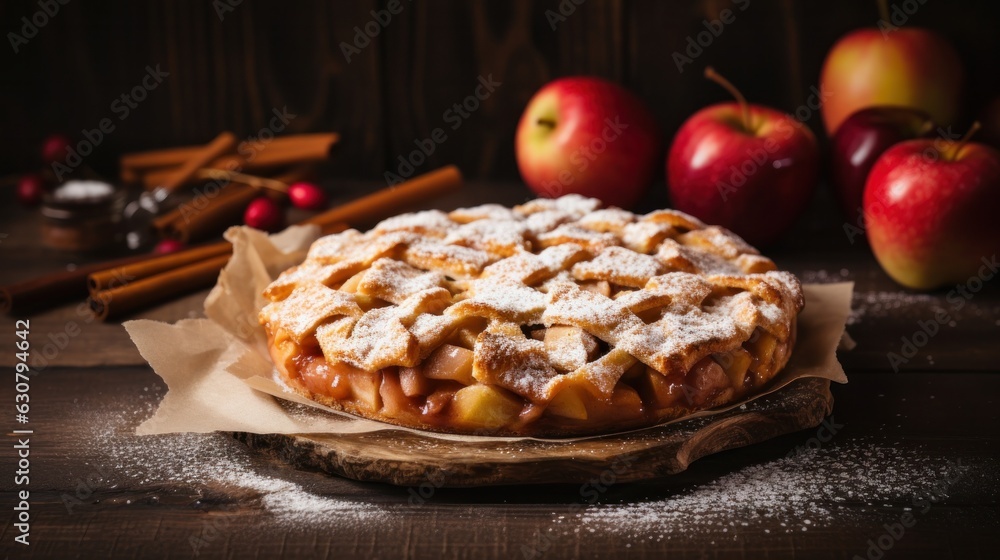 Apple pie in rustic background