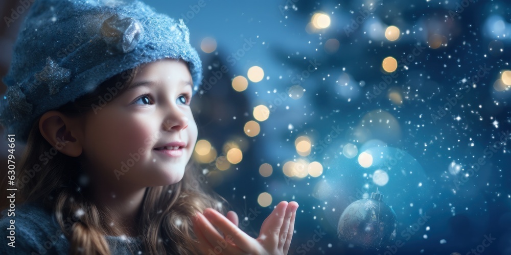 Little girl on winter background