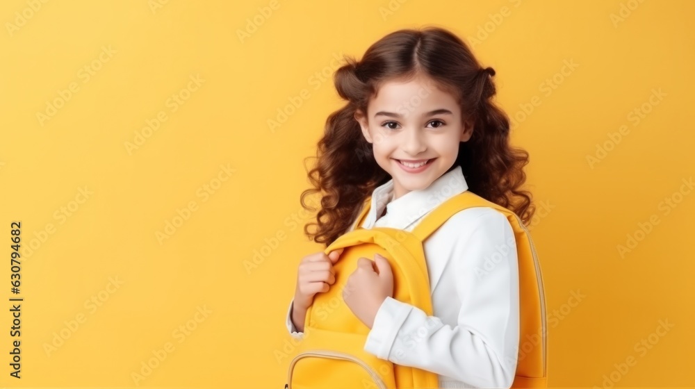 Happy school girl with backpack