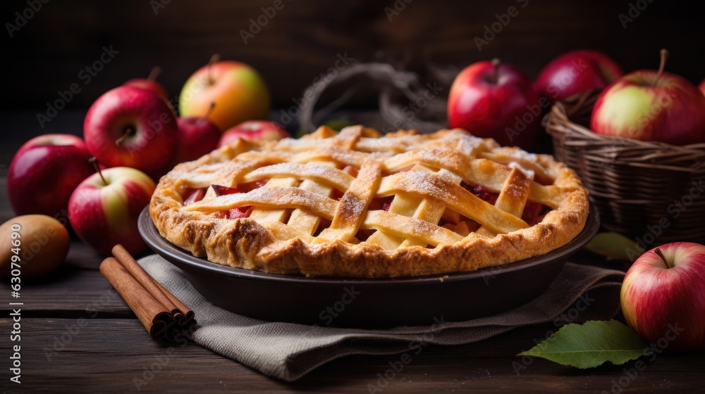 Apple pie in rustic background