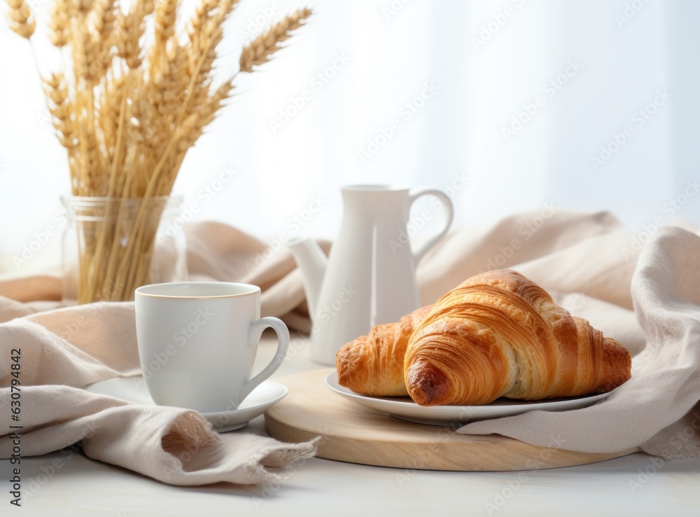 Breakfast with coffee and croissant