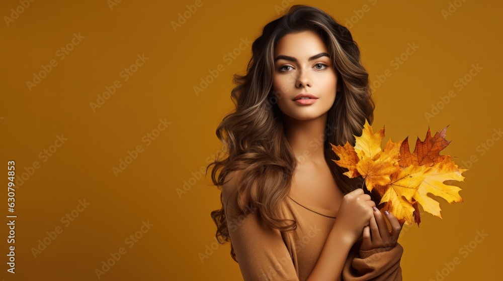 Beautiful girl with autumn leaves