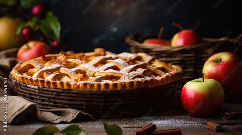 Apple pie in rustic background