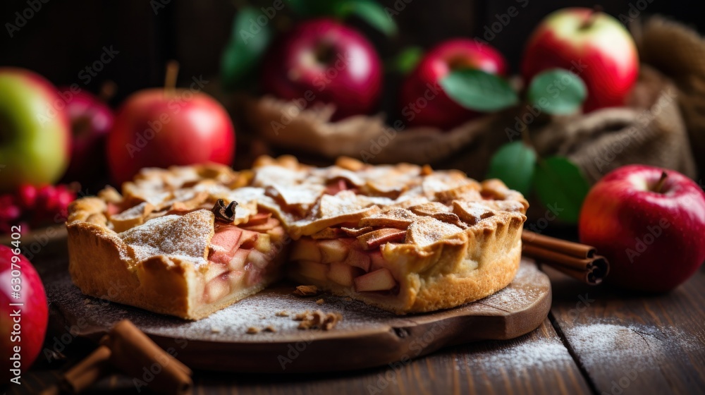 Apple pie in rustic background