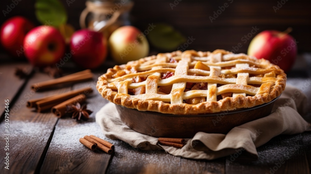 Apple pie in rustic background