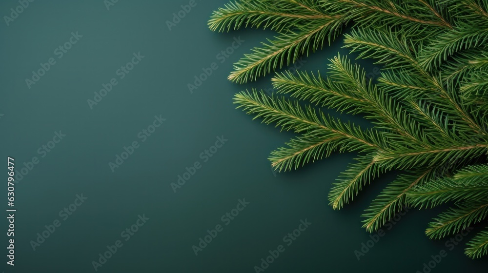 Christmas fir branch on green background