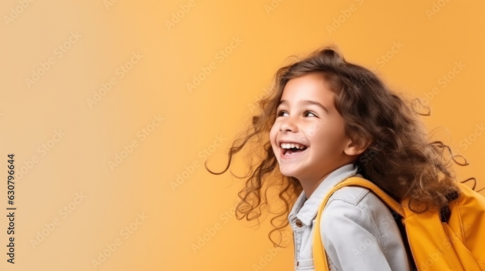 Happy school girl with backpack