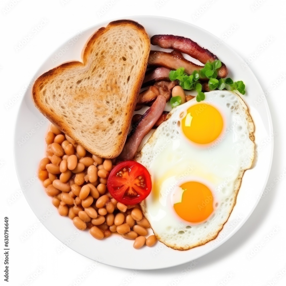 English breakfast with eggs, bacon and beans