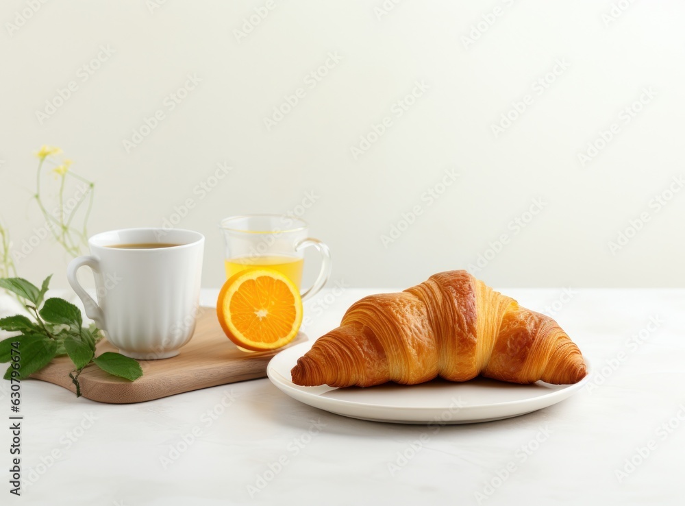 Breakfast with coffee and croissant