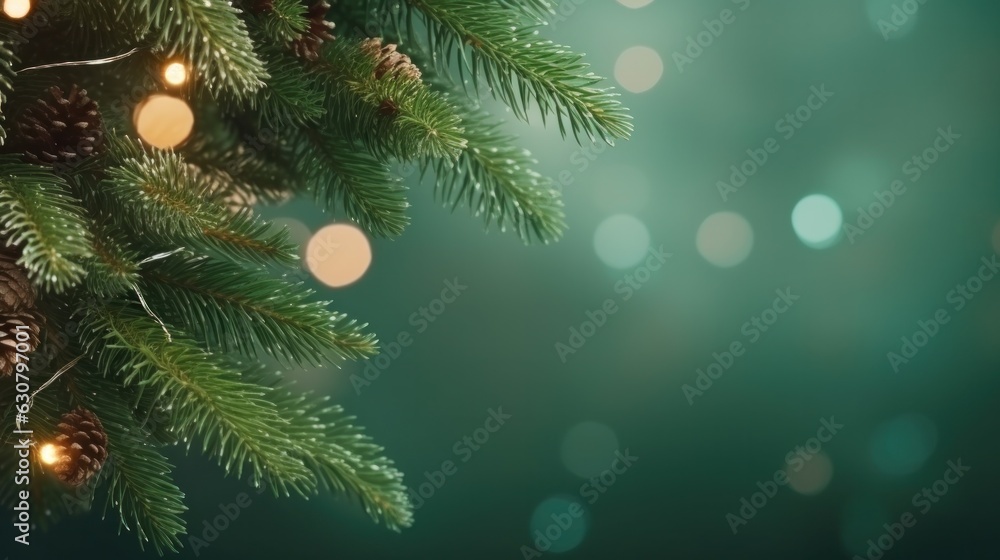 Christmas green fir branch with lights