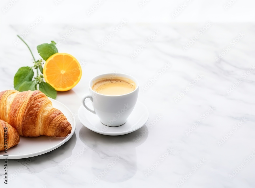 Breakfast with coffee and croissant