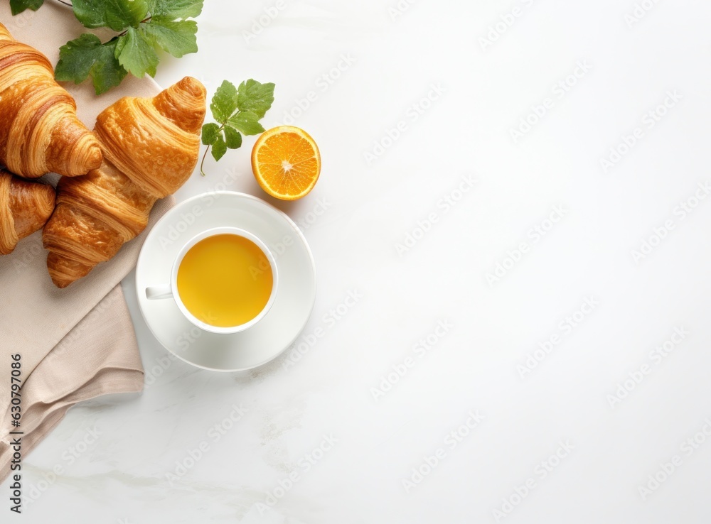 Breakfast with coffee and croissant