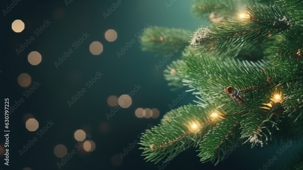 Christmas green fir branch with lights