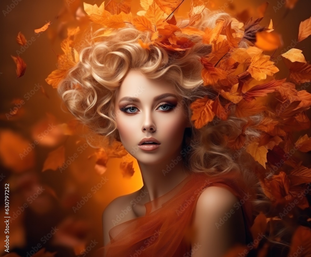 Beautiful girl with autumn leaves