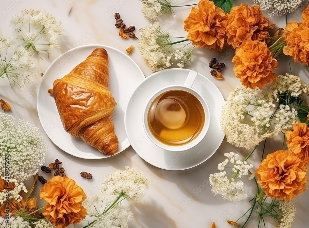 Breakfast with coffee and croissant