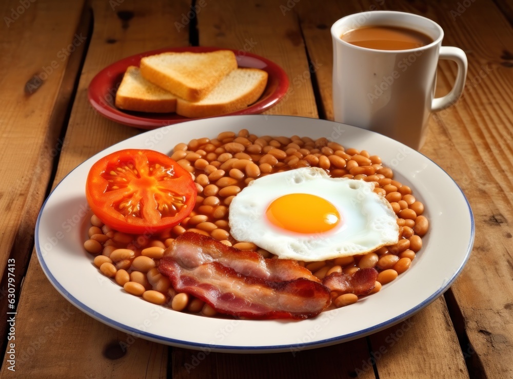 English breakfast with eggs, bacon and beans