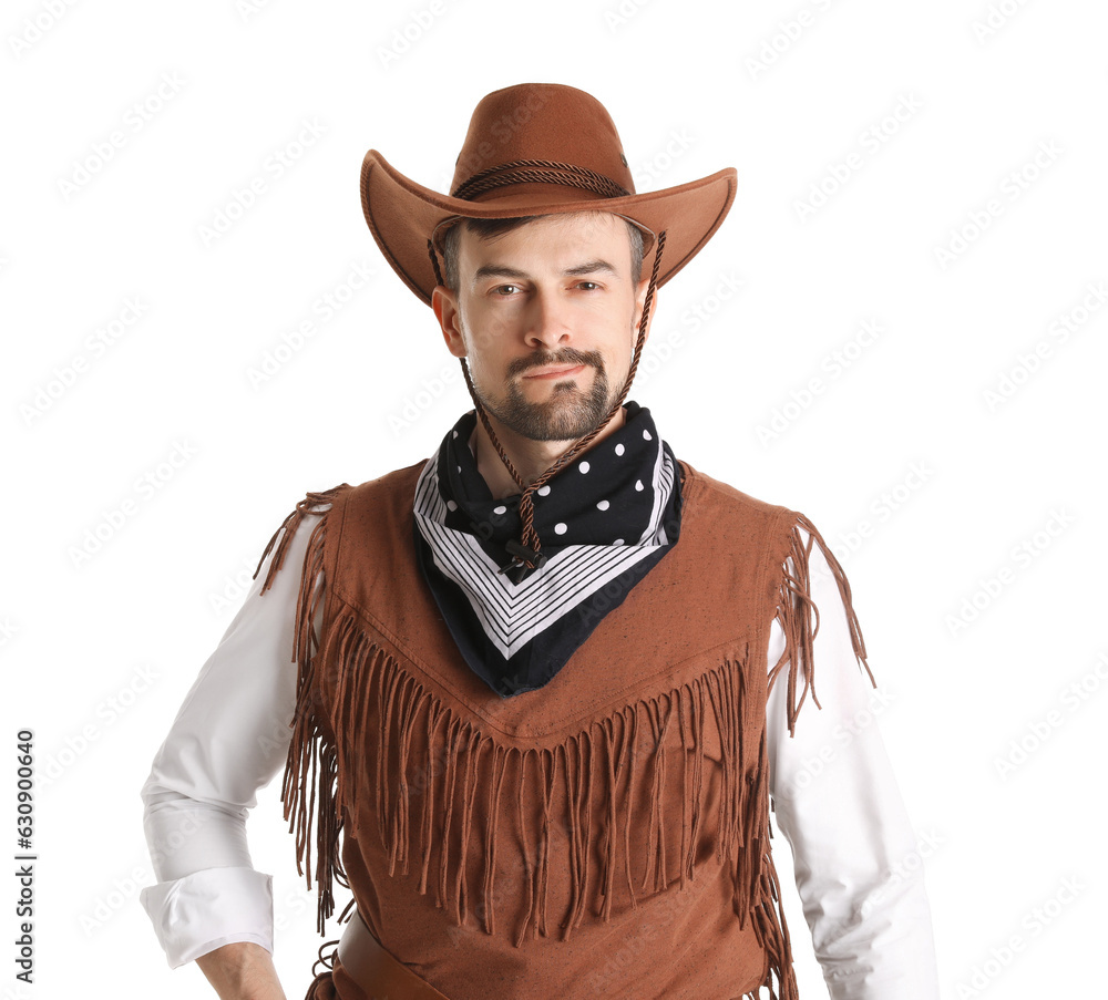 Handsome cowboy on white background