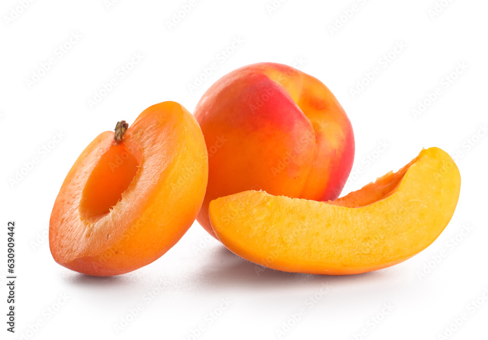 Sweet apricots on white background