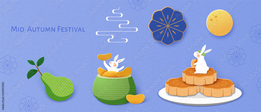 Paper art Mid autumn festival set