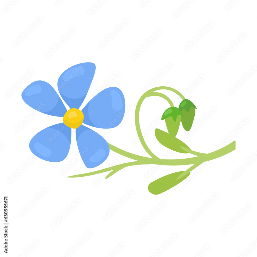 Blue wild flower with leaves vector illustration. Cartoon drawing of fresh ingredient for cooking oi