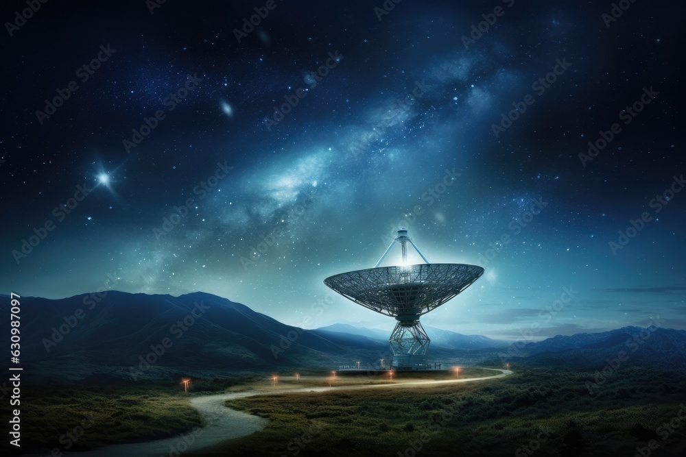 Scenery of a radio telescope on a starry night.