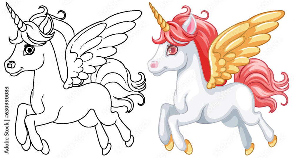 Coloring Page of Cute Unicorn with Wings