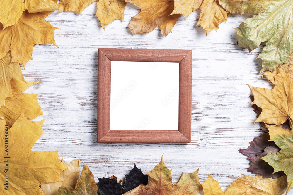 Blank rectangular photo frame on desk