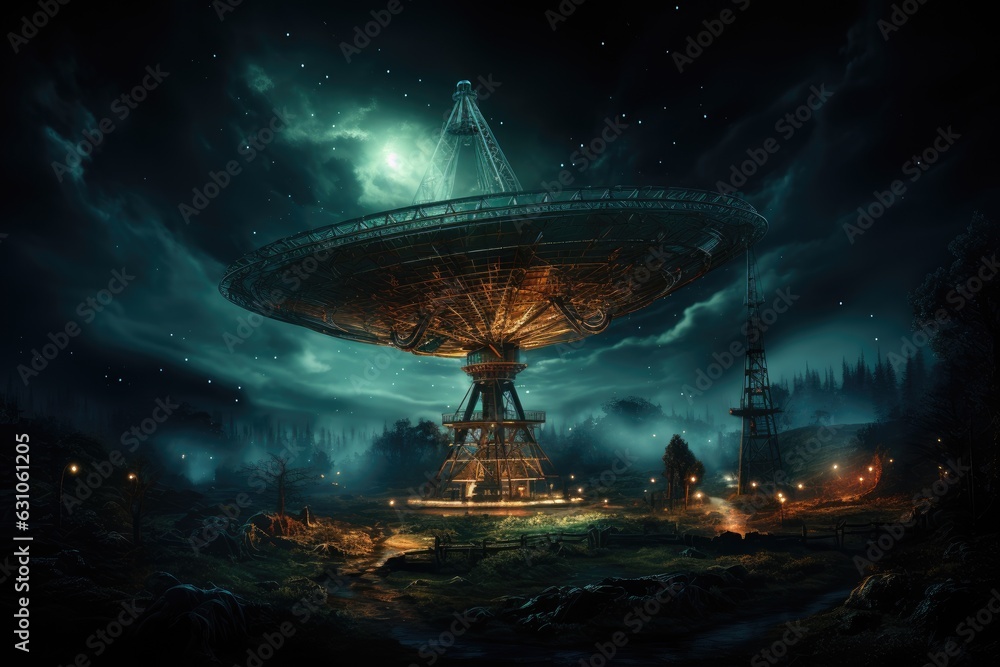 Scenery of a radio telescope on a starry night.