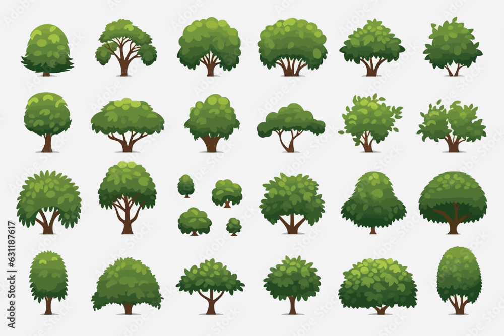 bush set vector flat minimalistic isolated illustration