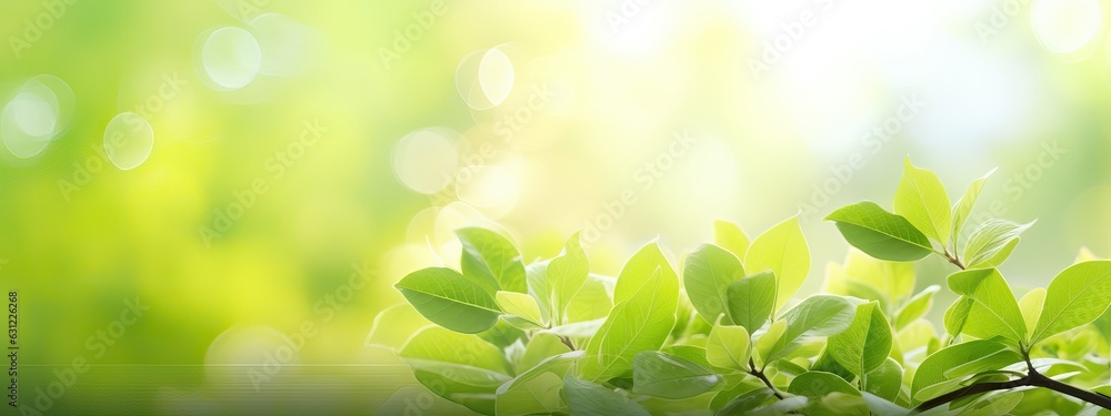 eautiful natural spring summer defocused panoramic background frame with fresh juicy foliage and bok