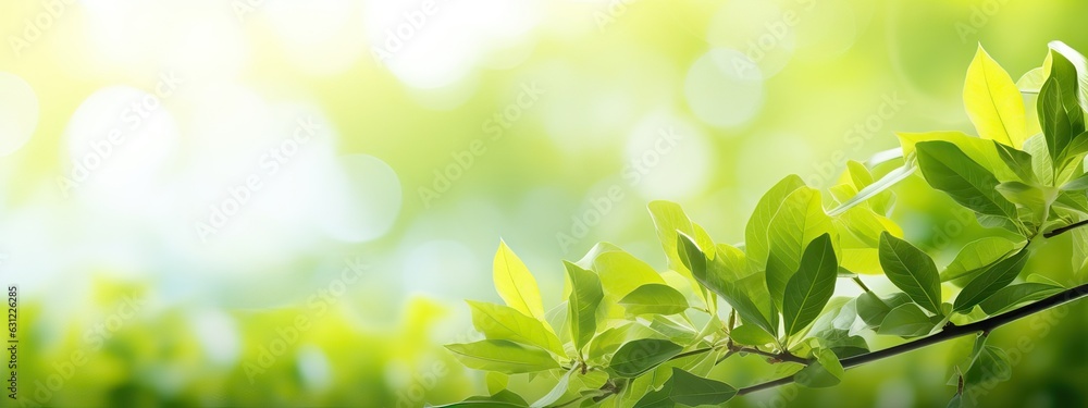 eautiful natural spring summer defocused panoramic background frame with fresh juicy foliage and bok