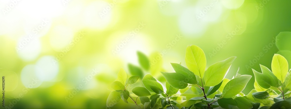 eautiful natural spring summer defocused panoramic background frame with fresh juicy foliage and bok