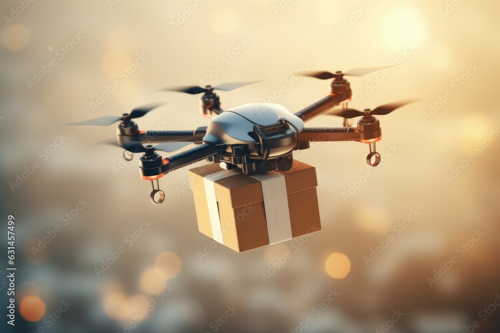 A drone carrying a package ready for delivery.