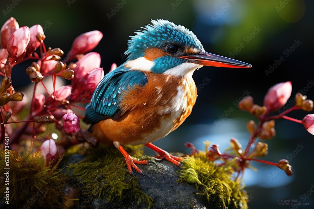 Kingfisher is relaxing on the rock.