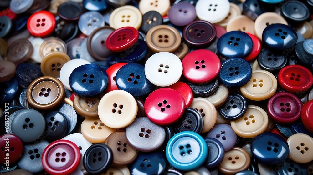 Collection of different multi colored buttons.