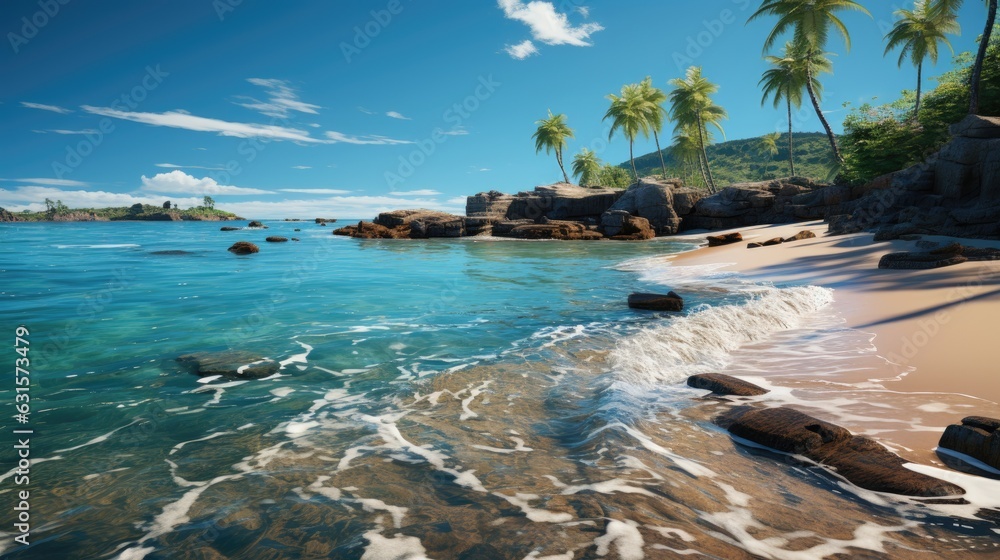 Beautiful sandy beach with rolling turquoise waves