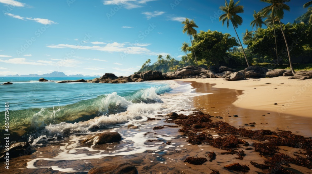 Beautiful sandy beach with rolling turquoise waves