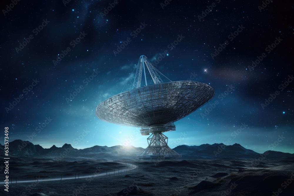 Scenery of a radio telescope on a starry night.