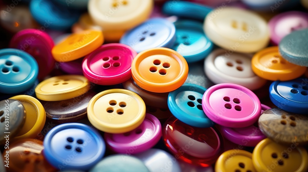 Collection of different multi colored buttons.