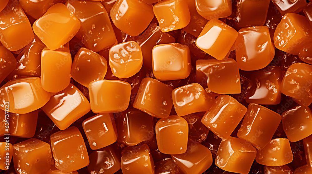 Toffee candy, caramel candies background. Sweet backdrop. Generative AI