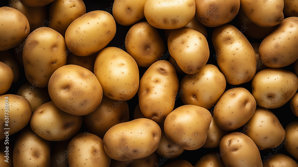 Fresh potatoes with water drops background. Vegetables backdrop. Generative AI